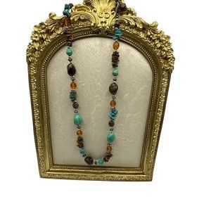 Chicos Faux Turquoise Faux Amber Beaded Necklace